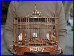 Boxwood wood Inlay porcelain carved Dragon statue Bird vessel Birdcage bird cage