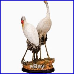 Bronze Ormolu Double Cranes Porcelain Figurine Statue Heron Wading Birds 25''H
