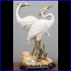 Bronze Ormolu Porcelain Double Egret Bird Statue/Figurine, 15''H
