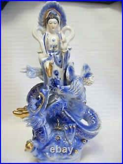 Buddha Statue Porcelain 13 Kwan-Yin Goddess Dehua With Phoenix And Dragon