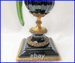 CANDLE HOLDERS BRONZE PAIR PORCELAIN PARROT MOUNTED Candlesticks Birds Decor Art