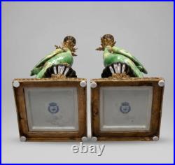 CANDLE HOLDERS BRONZE PAIR PORCELAIN PARROT MOUNTED Candlesticks Birds Decor Art