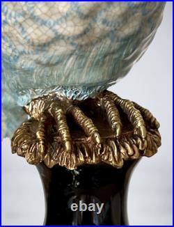 CANDLE HOLDERS BRONZE PAIR PORCELAIN PARROT MOUNTED Candlesticks Birds Decor Art