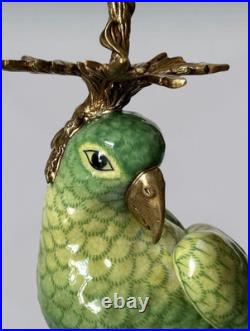 CANDLE HOLDERS BRONZE PAIR PORCELAIN PARROT MOUNTED Candlesticks Birds Decor Art