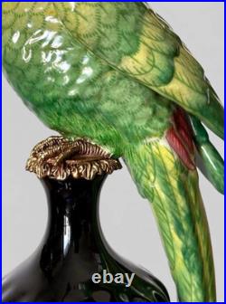 CANDLE HOLDERS BRONZE PAIR PORCELAIN PARROT MOUNTED Candlesticks Birds Decor Art