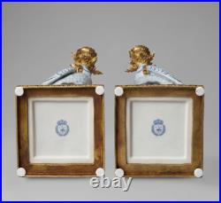CANDLE HOLDERS BRONZE PAIR PORCELAIN PARROT MOUNTED Candlesticks Birds Decor Art
