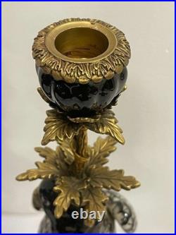 CANDLE HOLDERS BRONZE PAIR PORCELAIN PARROT MOUNTED Candlesticks Birds Decor Art