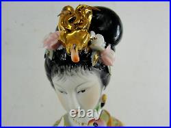 CHINESE ASIAN ORIENTAL? PORCELAIN WOMAN GIRL LADY FIGURINE withPARROT BIRD VTG
