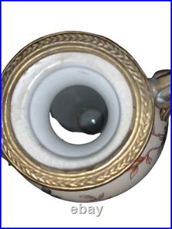 CRACKLED Porcelain VASE BIRDS BLOSSOMS White Gilded Gold Double Handled Vase 11