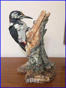Capodimonte Italy Porcelain Woodpecker Bird Figurine Statue Signed Large