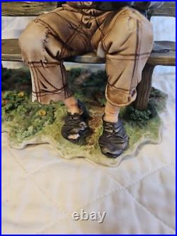 Capodimonte Porcelain Figurine Tramp on Bench Feeding Birds Large Size