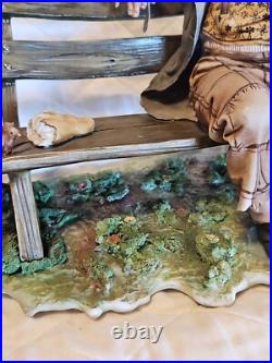 Capodimonte Porcelain Figurine Tramp on Bench Feeding Birds Large Size