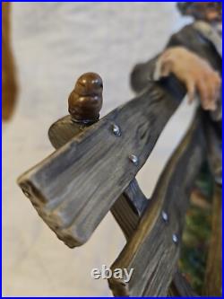 Capodimonte Porcelain Figurine Tramp on Bench Feeding Birds Large Size