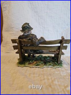 Capodimonte Porcelain Figurine Tramp on Bench Feeding Birds Large Size