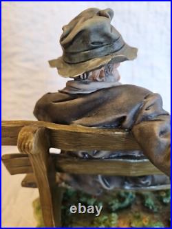 Capodimonte Porcelain Figurine Tramp on Bench Feeding Birds Large Size