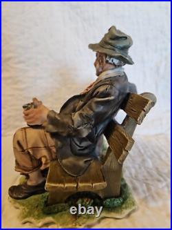Capodimonte Porcelain Figurine Tramp on Bench Feeding Birds Large Size