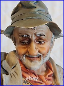 Capodimonte Porcelain Figurine Tramp on Bench Feeding Birds Large Size