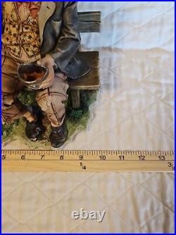 Capodimonte Porcelain Figurine Tramp on Bench Feeding Birds Large Size