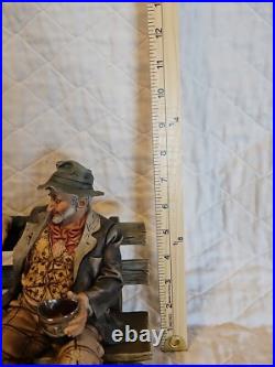 Capodimonte Porcelain Figurine Tramp on Bench Feeding Birds Large Size