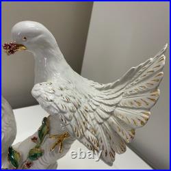Capodimonte Porcelain Figurine White Gold Dove Love Birds Oro Zecchino 24k Italy