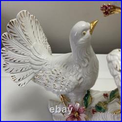Capodimonte Porcelain Figurine White Gold Dove Love Birds Oro Zecchino 24k Italy