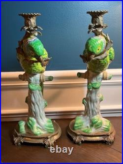 Castilian Imports Parrot Candle Holders Original Porcelain Bronze Candlesticks 2
