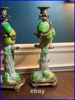 Castilian Imports Parrot Candle Holders Original Porcelain Bronze Candlesticks 2