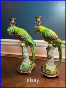 Castilian Imports Parrot Candle Holders Original Porcelain Bronze Candlesticks 2