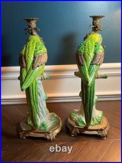 Castilian Imports Parrot Candle Holders Original Porcelain Bronze Candlesticks 2