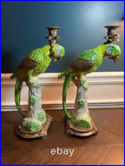Castilian Imports Parrot Candle Holders Original Porcelain Bronze Candlesticks 2