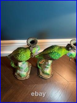 Castilian Imports Parrot Candle Holders Original Porcelain Bronze Candlesticks 2