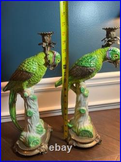 Castilian Imports Parrot Candle Holders Original Porcelain Bronze Candlesticks 2