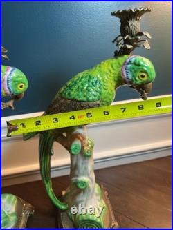 Castilian Imports Parrot Candle Holders Original Porcelain Bronze Candlesticks 2