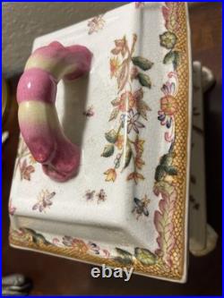 Ceramic Clawfoot Chinese Box with Lid-Birds and Flowers-Vintage