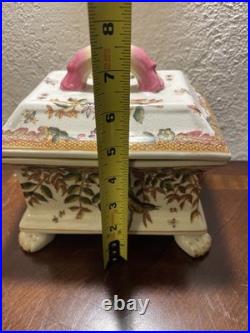 Ceramic Clawfoot Chinese Box with Lid-Birds and Flowers-Vintage