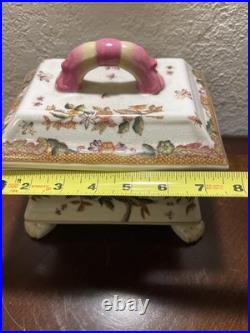 Ceramic Clawfoot Chinese Box with Lid-Birds and Flowers-Vintage