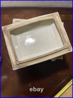 Ceramic Clawfoot Chinese Box with Lid-Birds and Flowers-Vintage