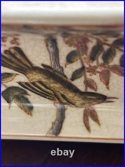 Ceramic Clawfoot Chinese Box with Lid-Birds and Flowers-Vintage