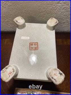 Ceramic Clawfoot Chinese Box with Lid-Birds and Flowers-Vintage