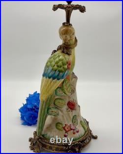 Ceramic Parrot Candle Holder Blue & Green, Handmade Vintage