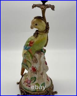 Ceramic Parrot Candle Holder Blue & Green, Handmade Vintage