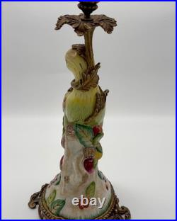 Ceramic Parrot Candle Holder Blue & Green, Handmade Vintage