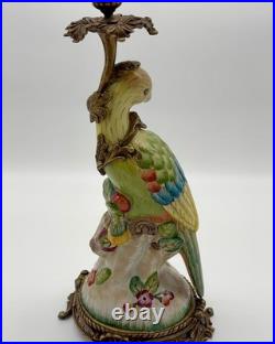 Ceramic Parrot Candle Holder Blue & Green, Handmade Vintage