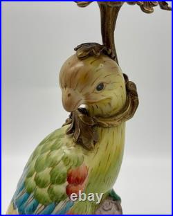 Ceramic Parrot Candle Holder Blue & Green, Handmade Vintage