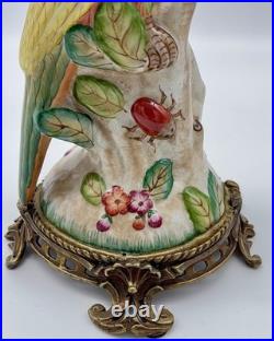 Ceramic Parrot Candle Holder Blue & Green, Handmade Vintage