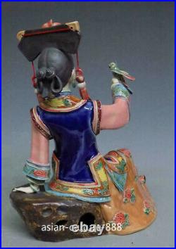 Ceramic Wucai Porcelain Pottery Figurine Qing Concubine Woman Freedom Bird
