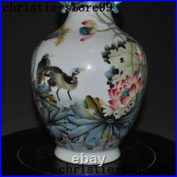 China Ancient Colorful porcelain Lotus bird Zun Cup Bottle Pot Vase Jar Statue