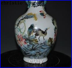 China Ancient Colorful porcelain Lotus bird Zun Cup Bottle Pot Vase Jar Statue