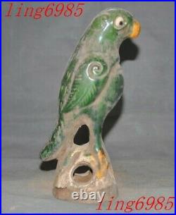 China Ancient Tang Sancai pottery porcelain carved Feng Shui Parrot bird statue