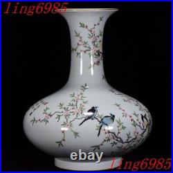 China Ancient pastel porcelain Feng Shui flower bird statue Bottle Pot Vase Jar